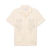 Les Deux Kortärmad blommig broderad skjorta Beige, Herr