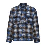 Palm Angels Blå Rutig Skjorta med Logotyptryck Blue, Herr