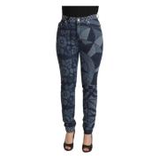 Dolce & Gabbana Elegant blommig hög midja skinny jeans Blue, Dam