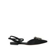 Dolce & Gabbana Svarta läder kristall slingback sandaler skor Black, D...