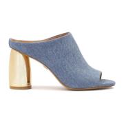 Kazar Blå denim mules med guld oval klack Blue, Dam