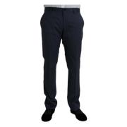 Dolce & Gabbana Blå Ull Slim Fit Formella Byxor Blue, Herr