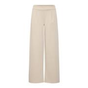 ICHI Långa Breda Straight-Leg Byxor Doeskin Beige, Dam