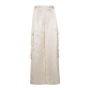 Self Portrait Satin Cargo Trousers White, Dam