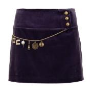 Elisabetta Franchi Guld Knapp Kort Kjol med Charm Purple, Dam