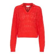 Saint Tropez Röd Stickad Polo Pullover Red, Dam