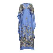 Etro Blå Blommig Paisley Cape Klänning Blue, Dam