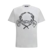 Moschino Monogram Bomull T-shirt Broderat Design White, Herr