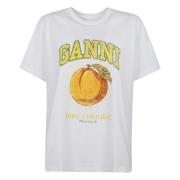 Ganni Ekologisk bomull rund hals kortärmad t-shirt White, Dam