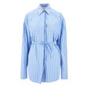 Sportmax Blårandig Oversized Jacka med Bälte Blue, Dam