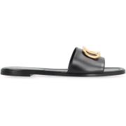 Valentino Signatur Läder Slides - VLogo Stil Black, Dam