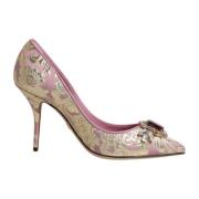 Dolce & Gabbana Rosa Guld Blommig Brokad Kristallklackar Multicolor, D...