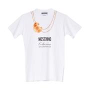 Moschino Croissant Print Vit Kortärmad T-shirt White, Dam