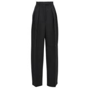 Sportmax Svarta Palazzo Byxor i Ullblandning Black, Dam