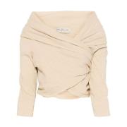 Cortana Beige Off-Shoulder Draperad Topp Beige, Dam