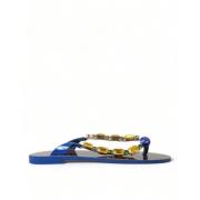 Dolce & Gabbana Blå Läder Platta Sandaler Elegant Stil Blue, Dam