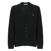 Maison Kitsuné Svart ullkardigan med rävpatch Black, Herr