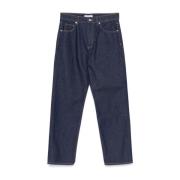 Maison Kitsuné Blå Straight Leg Jeans med Fox Broderi Blue, Herr