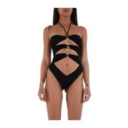 Elisabetta Franchi Draped Swimsuit med kedjedetalj Black, Dam