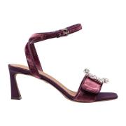 Dolce & Gabbana Burgundy Velvet Sandal med Sten Spänne Multicolor, Dam