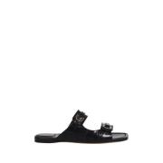 Salvatore Ferragamo Brun läder slide sandaler Black, Dam