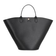 Longchamp Slät lädertoteväska Black, Dam