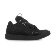 Lanvin Svarta Lädersneakers med Andningsbara Detaljer Black, Herr