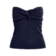 Essentiel Antwerp Marinblå Våffelstickad Bandeau Topp Blue, Dam