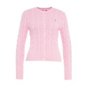 Polo Ralph Lauren Stickad Cardigan med Logobrodyr Pink, Dam