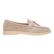 Estro Beige Tassel Loafers för kvinnor gjorda av Velour Brown, Dam