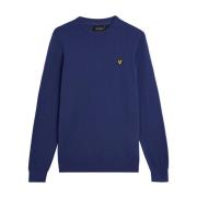 Lyle & Scott Mid Knits Bomull Rund Hals Tröja Blue, Herr