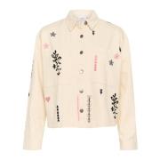 Saint Tropez Broderad Denimjacka med Fickor Beige, Dam