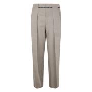 Balmain Taupe Veckade Cupro Byxor Gray, Herr