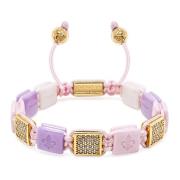 Nialaya Women's White, Lavender & Soft Pink Ceramic Flatbead Bracelet ...