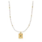 Nialaya Women's Pearl Necklace with Evil Eye Pendant Yellow, Dam