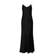 Twinset Svart Satin Maxi Slipklänning - Tidlös Elegans Black, Dam