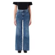 Frame Rå Hem Wide-Leg Flare Jeans Blue, Dam