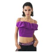 Antik Batik Off-shoulder cropped top Pop Purple, Dam