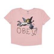 Obey Cherub Print Kortärmad Crop Tee Pink, Dam