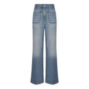 Victoria Beckham Blå Monogram High-Waisted Jeans Blue, Dam