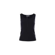 Max Mara Svart Ribbad Tank Top Logo Black, Dam