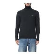 Fred Perry Hög hals bomull och merinoull tröja Black, Herr