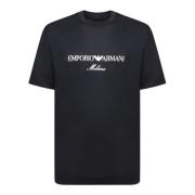 Emporio Armani Blå Bomullst-shirt med Silverlogga Blue, Herr