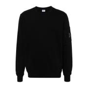 C.P. Company Svart Crew Neck Tröja med Ärm Dragkedja Ficka Black, Herr