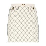 Elisabetta Franchi Ivory Crêpe Kjol med Logoknappar Beige, Dam