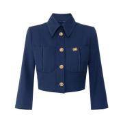 Elisabetta Franchi Blå Ull Cropped Jacka Blue, Dam