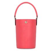 Longchamp Läder Bucket Bag med Snap Stängning Red, Dam