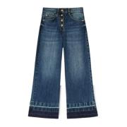 Motivi Cropped Denim Jeans med Fransat Motiv Blue, Dam