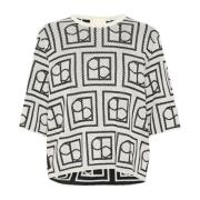 Soaked in Luxury Monogram Pullover Tröja Vit Svart White, Dam