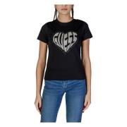 Guess Hjärta Rhinestone Crew Neck Tee Black, Dam